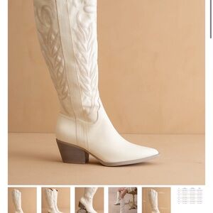 Chic Ivory Heeled Western Boots